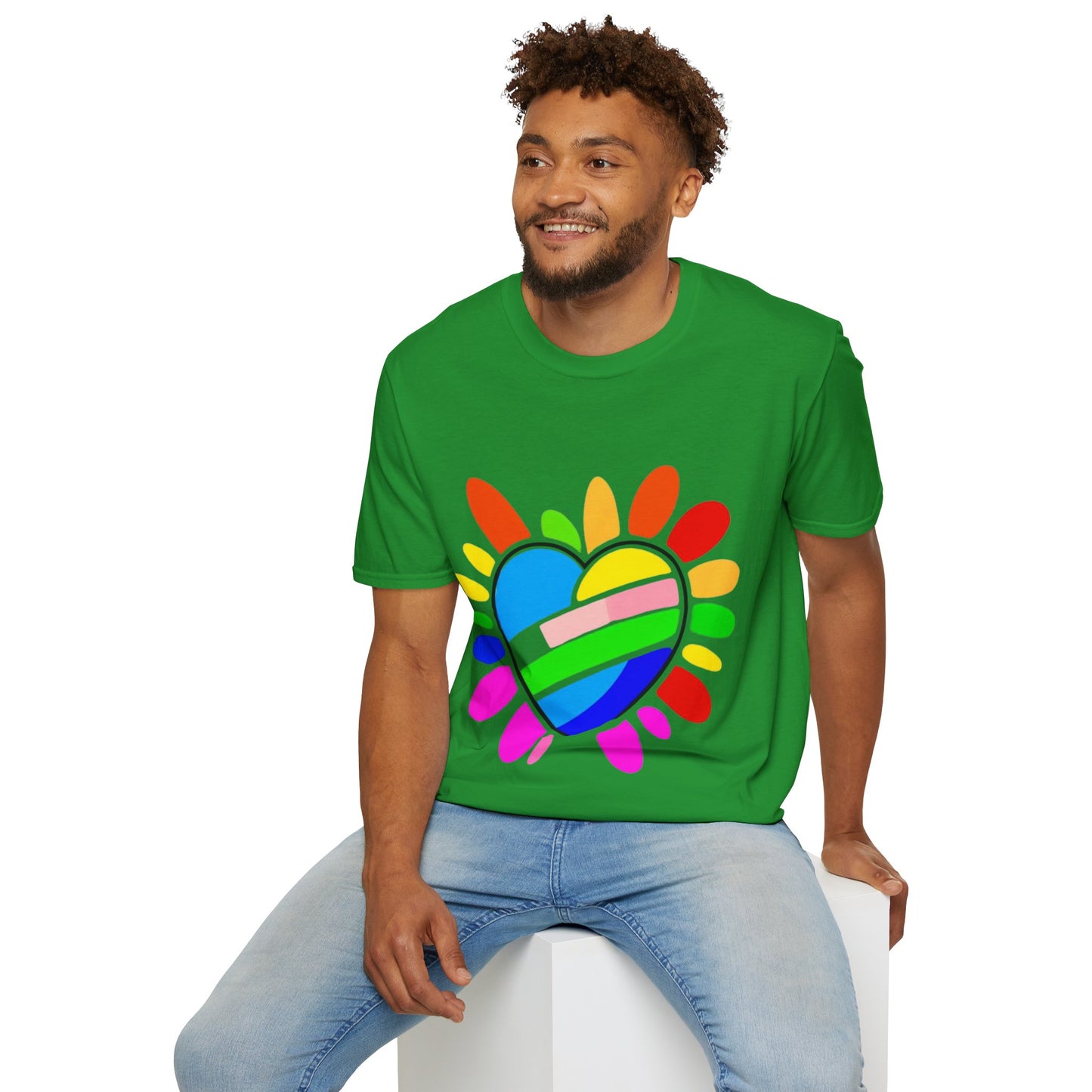 Pride Heart Unisex Softstyle T-Shirt, Colorful LGBTQ+ Tee, Celebration of Love, Rainbow Apparel, Gift for Pride Month