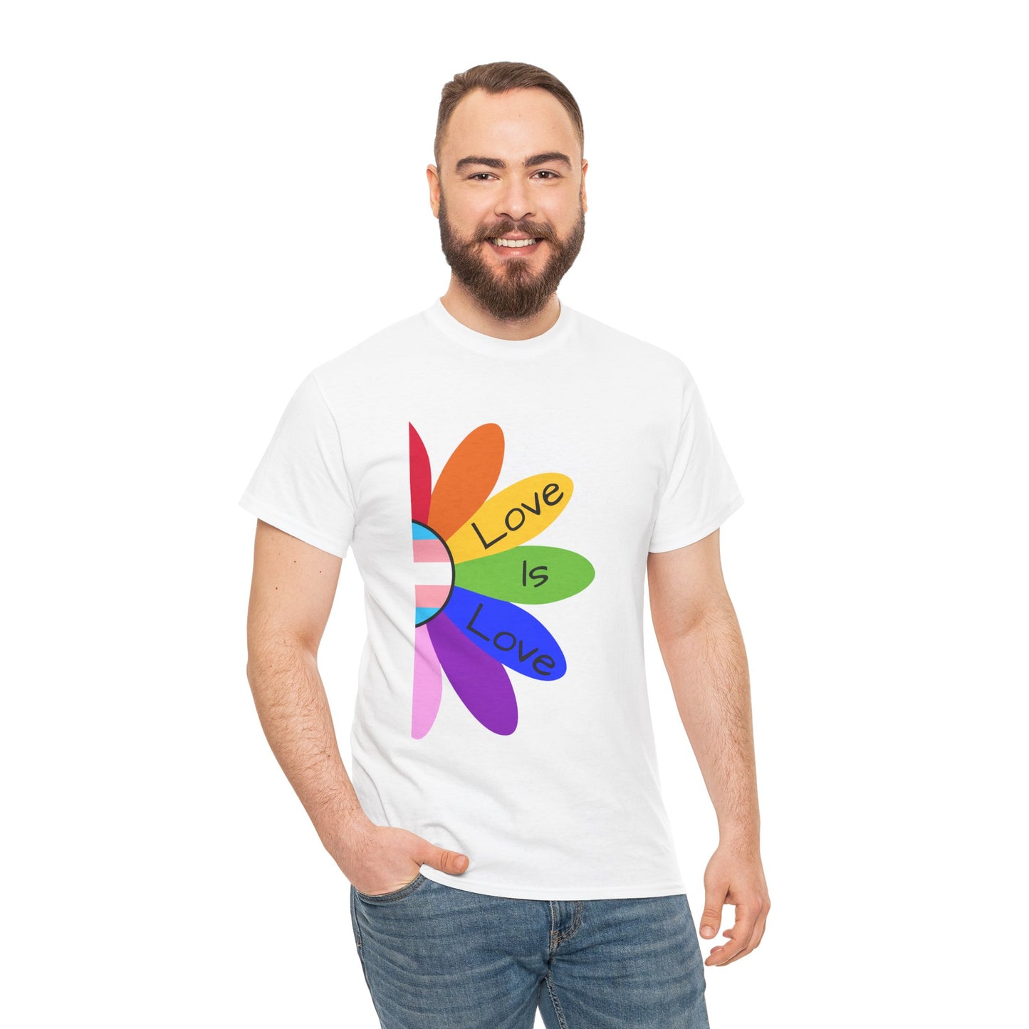 Rainbow Love Is Love Unisex Heavy Cotton Tee, LGBTQ Pride Shirt, Gift for Allies, Casual Wear, Summer Essential, Gender-Neutral Top