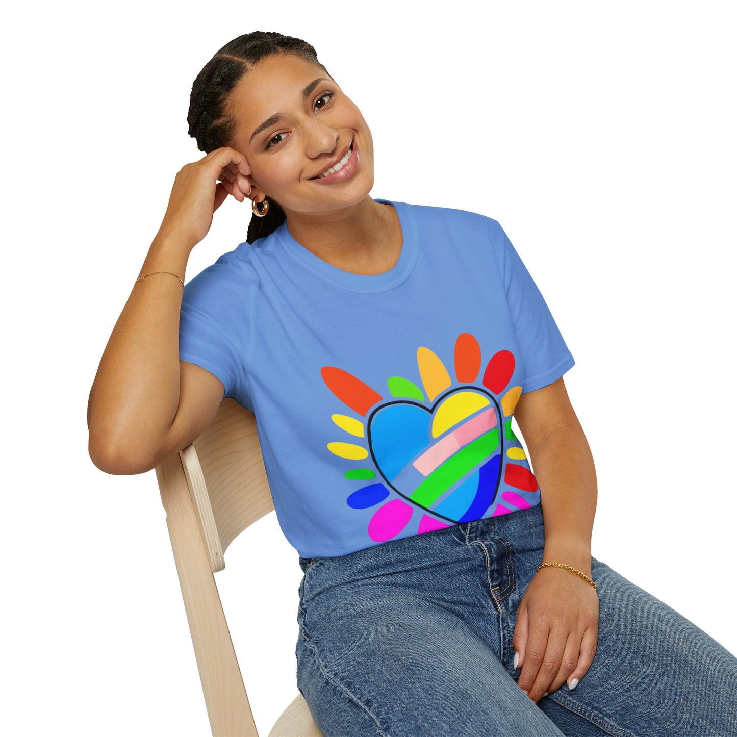 Pride Heart Unisex Softstyle T-Shirt, Colorful LGBTQ+ Tee, Celebration of Love, Rainbow Apparel, Gift for Pride Month