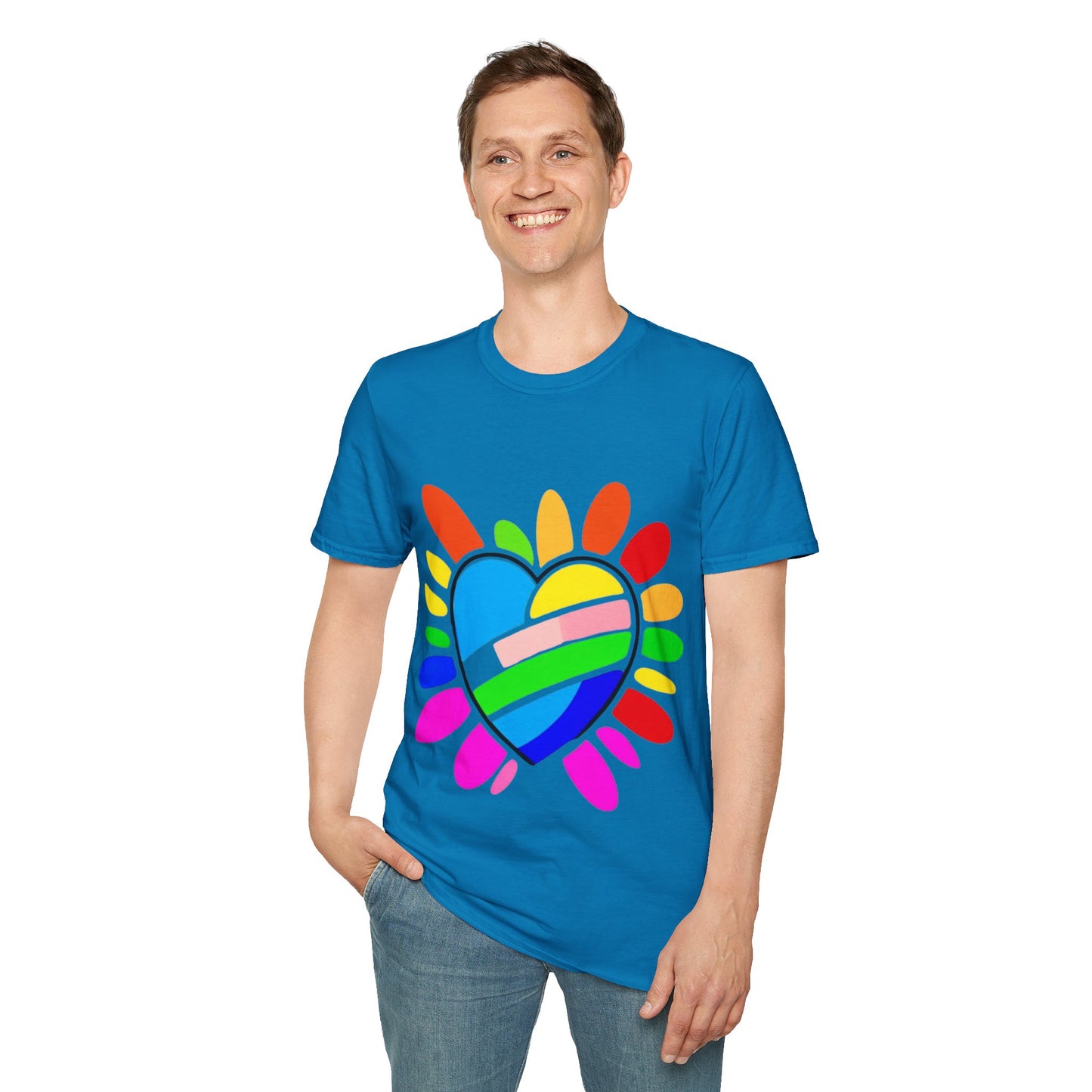 Pride Heart Unisex Softstyle T-Shirt, Colorful LGBTQ+ Tee, Celebration of Love, Rainbow Apparel, Gift for Pride Month