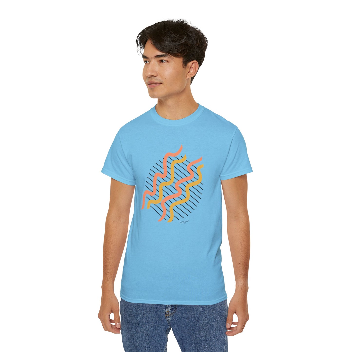 Colorful Abstract Waves Unisex Ultra Cotton Tee - Trendy and Comfortable Design