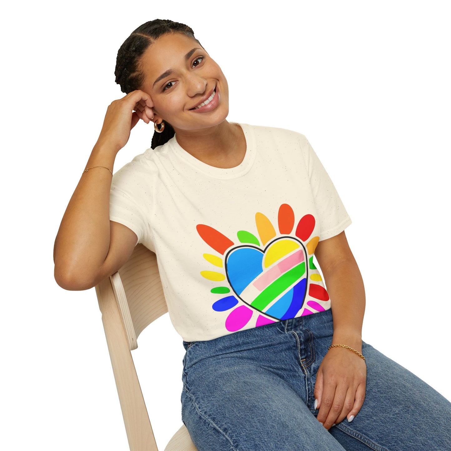 Pride Heart Unisex Softstyle T-Shirt, Colorful LGBTQ+ Tee, Celebration of Love, Rainbow Apparel, Gift for Pride Month