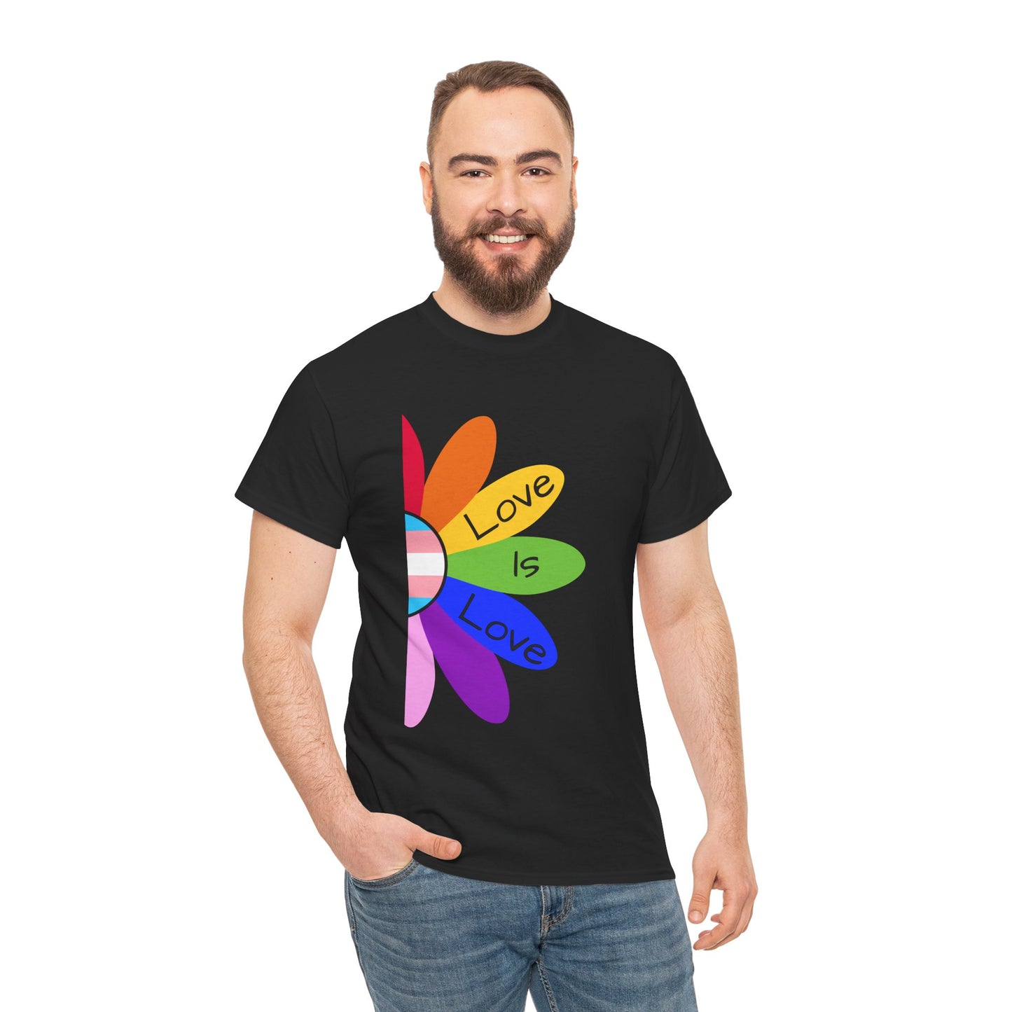 Rainbow Love Is Love Unisex Heavy Cotton Tee, LGBTQ Pride Shirt, Gift for Allies, Casual Wear, Summer Essential, Gender-Neutral Top