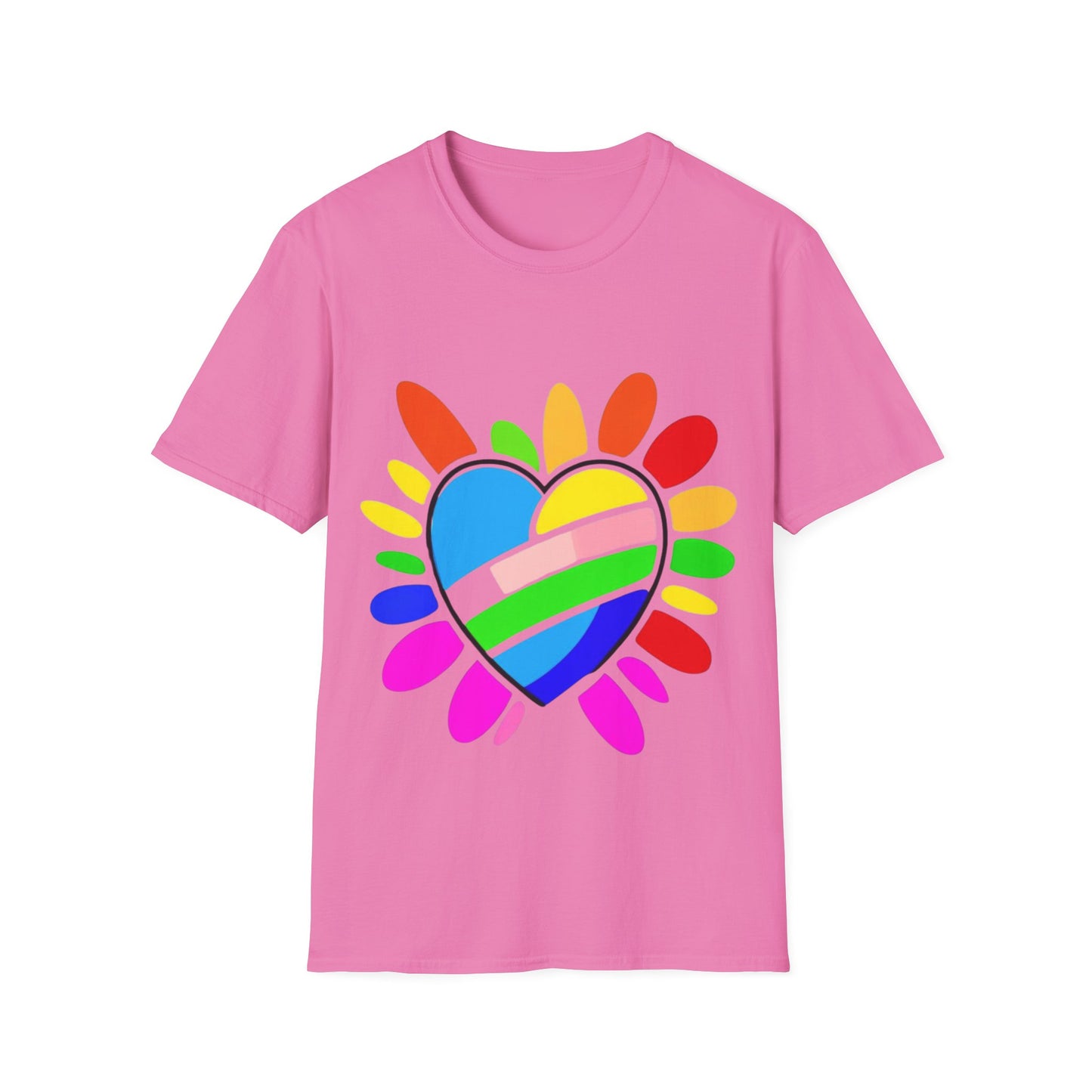 Pride Heart Unisex Softstyle T-Shirt, Colorful LGBTQ+ Tee, Celebration of Love, Rainbow Apparel, Gift for Pride Month