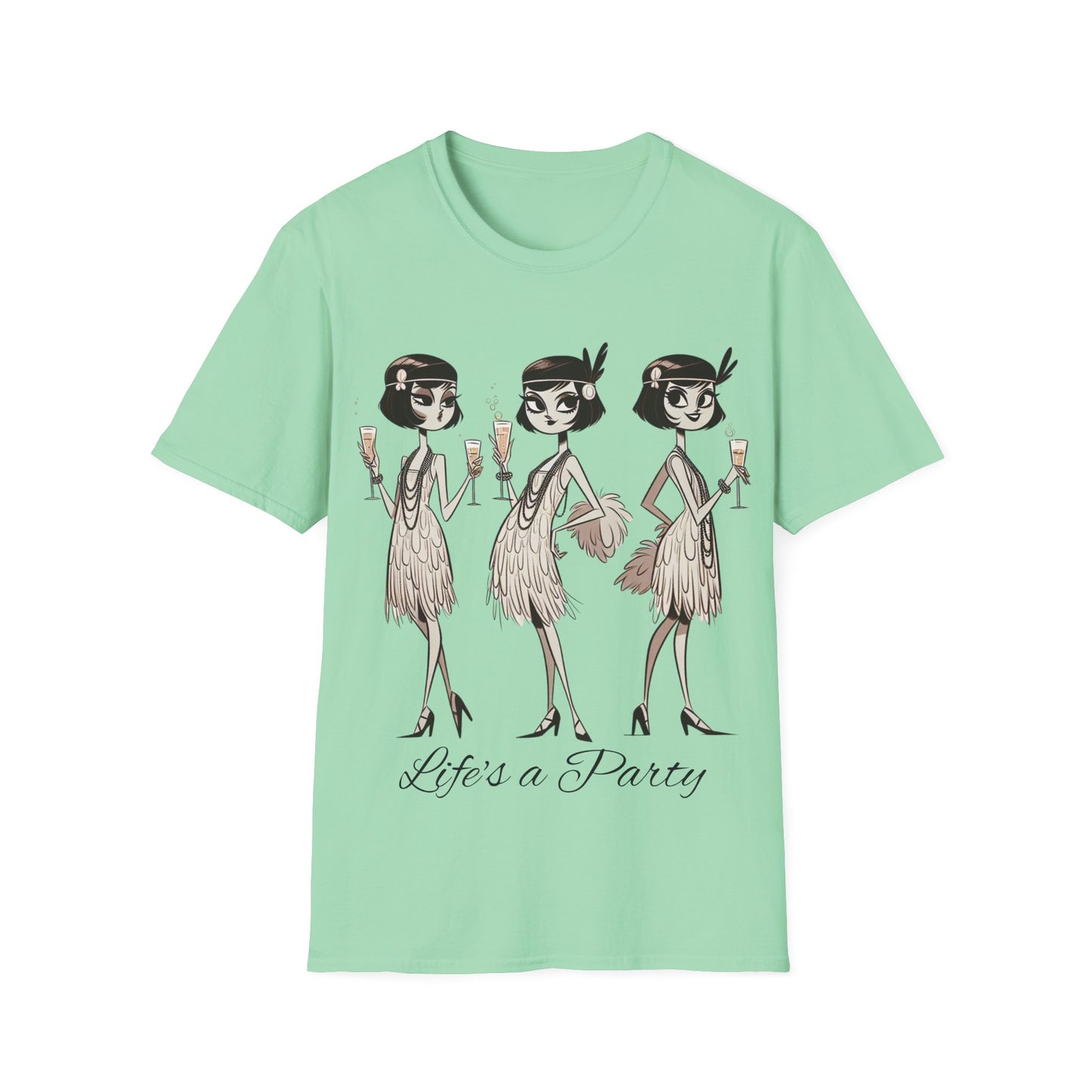 Flapper Girls Champagne Party T-Shirt, Roaring 20s Tee, Life's a Party Shirt, Vintage Flapper Women Top, Gatsby Fashion Apparel