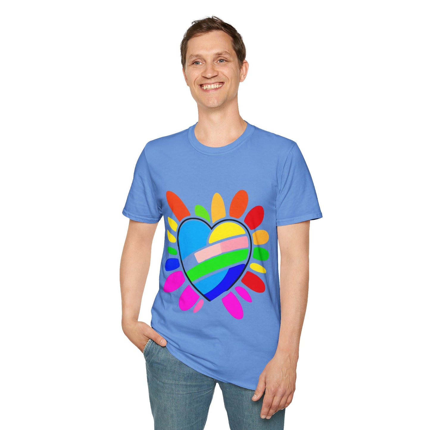 Pride Heart Unisex Softstyle T-Shirt, Colorful LGBTQ+ Tee, Celebration of Love, Rainbow Apparel, Gift for Pride Month