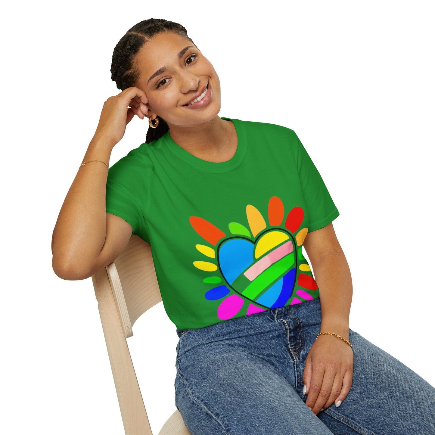 Pride Heart Unisex Softstyle T-Shirt, Colorful LGBTQ+ Tee, Celebration of Love, Rainbow Apparel, Gift for Pride Month