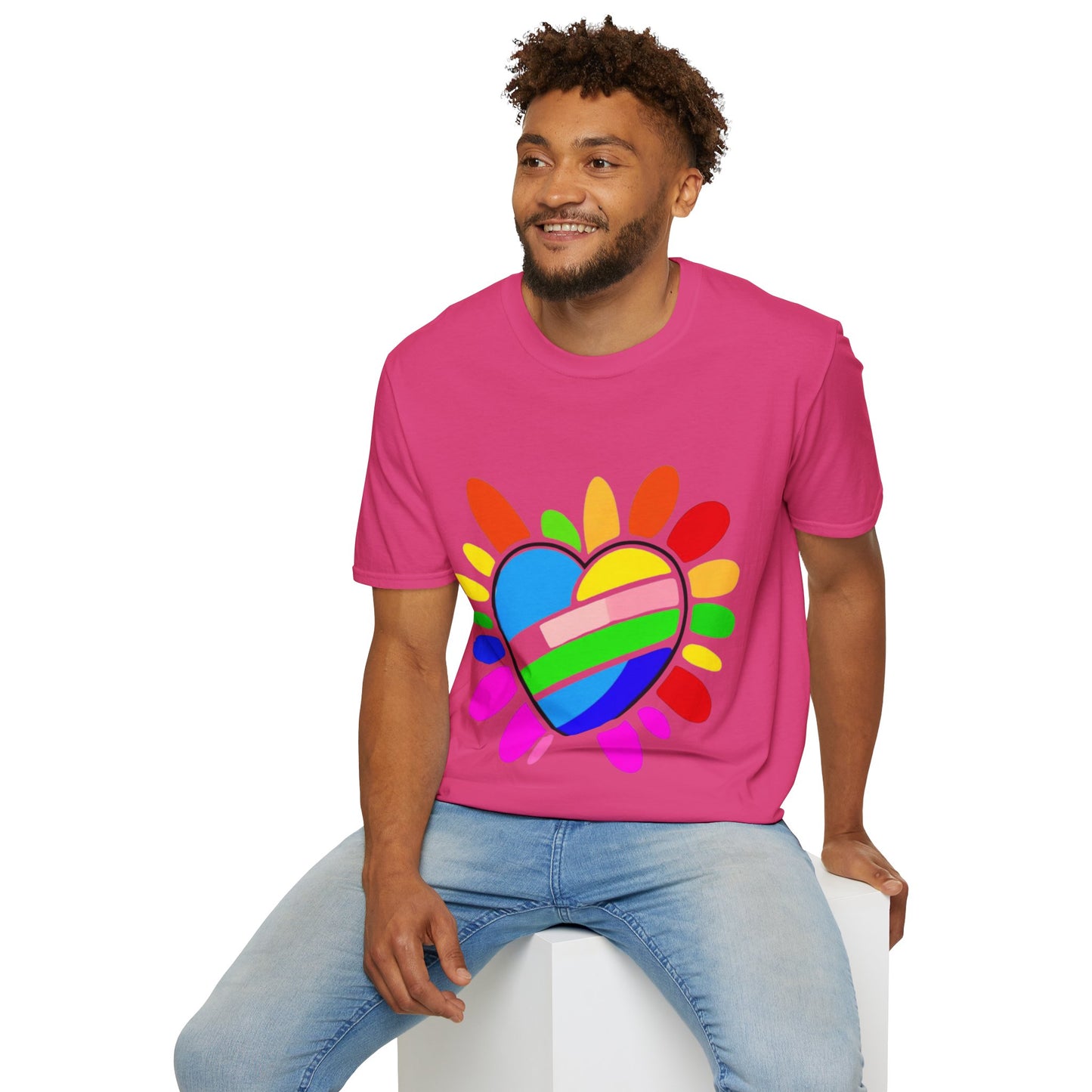 Pride Heart Unisex Softstyle T-Shirt, Colorful LGBTQ+ Tee, Celebration of Love, Rainbow Apparel, Gift for Pride Month