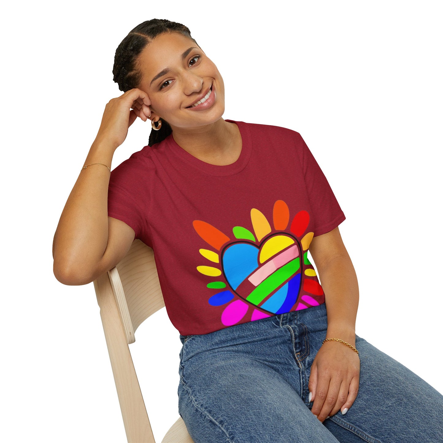 Pride Heart Unisex Softstyle T-Shirt, Colorful LGBTQ+ Tee, Celebration of Love, Rainbow Apparel, Gift for Pride Month