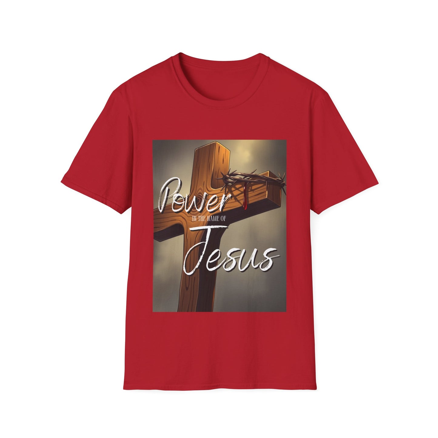 Christian Cross Crown of Thorns Unisex Softstyle T-Shirt, Religious Tee, Jesus Blood Drop Shirt, Christian Faith Apparel, Crucifixion Symbol