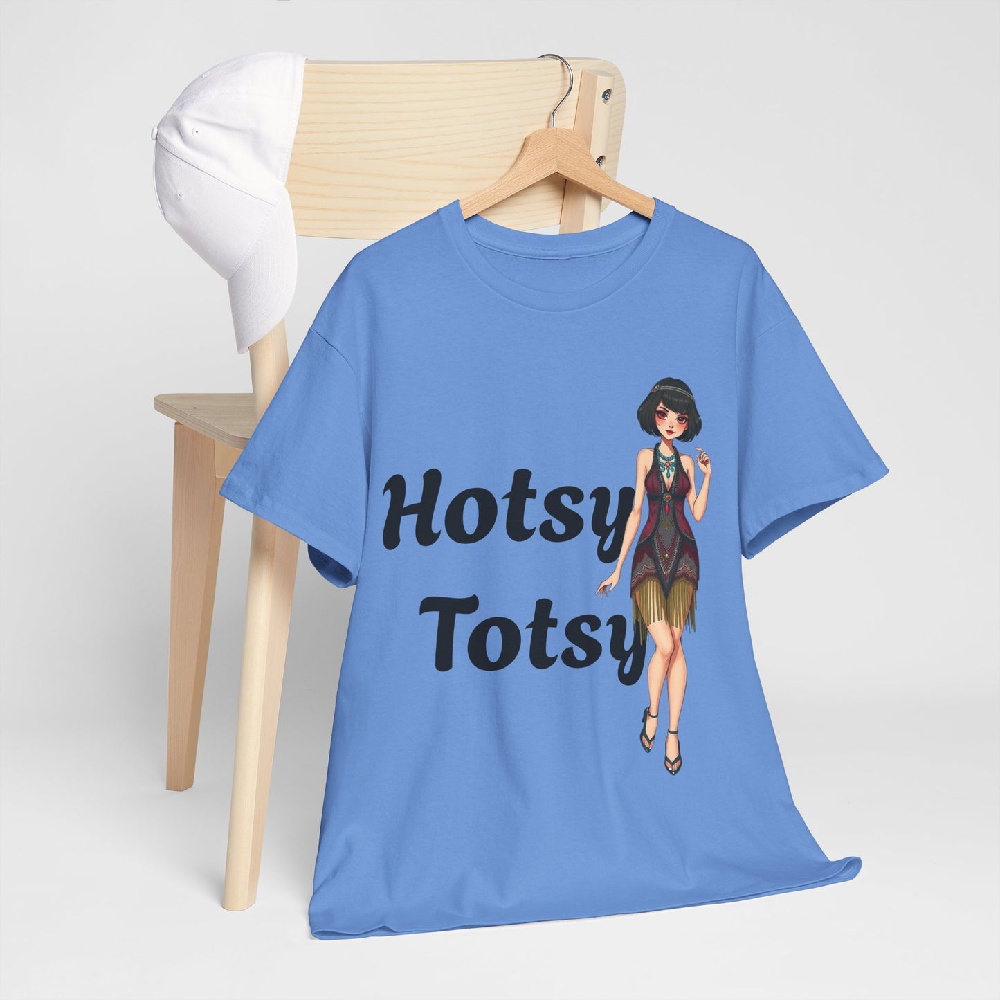 carolina blue, t-shirt, 1920's retro, Hotsy Totsy, flapper girl