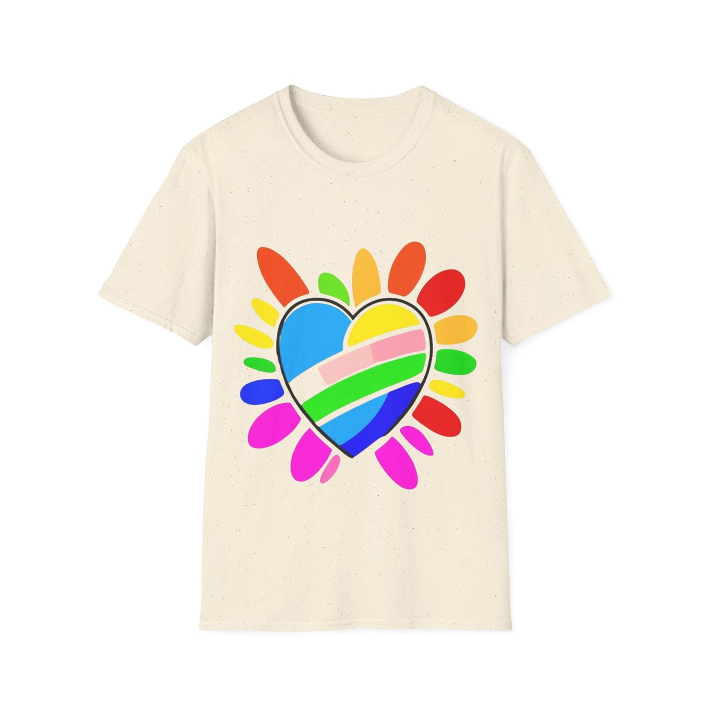 Pride Heart Unisex Softstyle T-Shirt, Colorful LGBTQ+ Tee, Celebration of Love, Rainbow Apparel, Gift for Pride Month