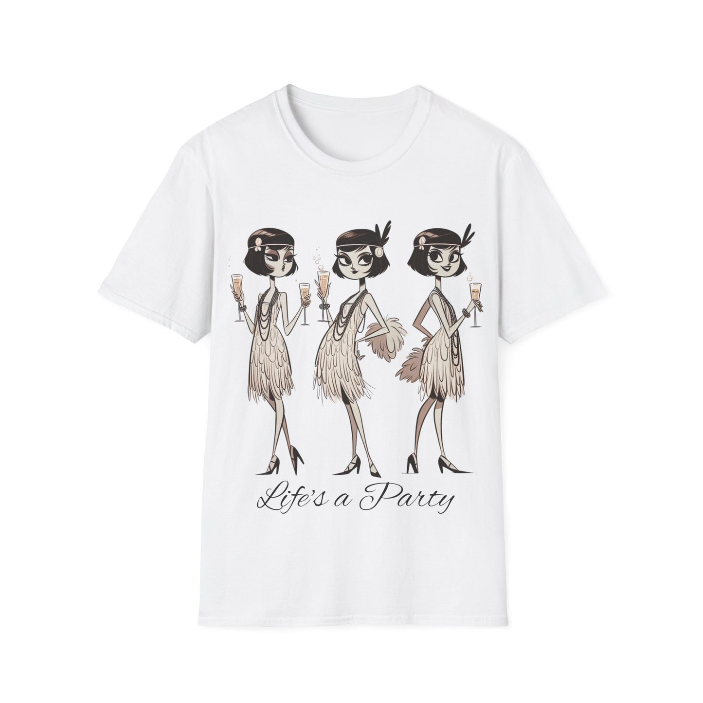 Flapper Girls Champagne Party T-Shirt, Roaring 20s Tee, Life's a Party Shirt, Vintage Flapper Women Top, Gatsby Fashion Apparel