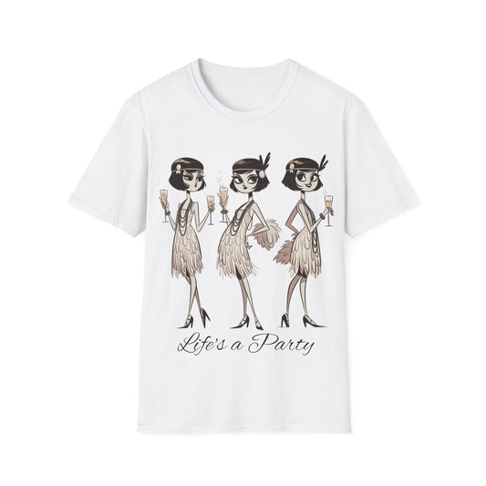 Flapper Girls Champagne Party T-Shirt, Roaring 20s Tee, Life's a Party Shirt, Vintage Flapper Women Top, Gatsby Fashion Apparel