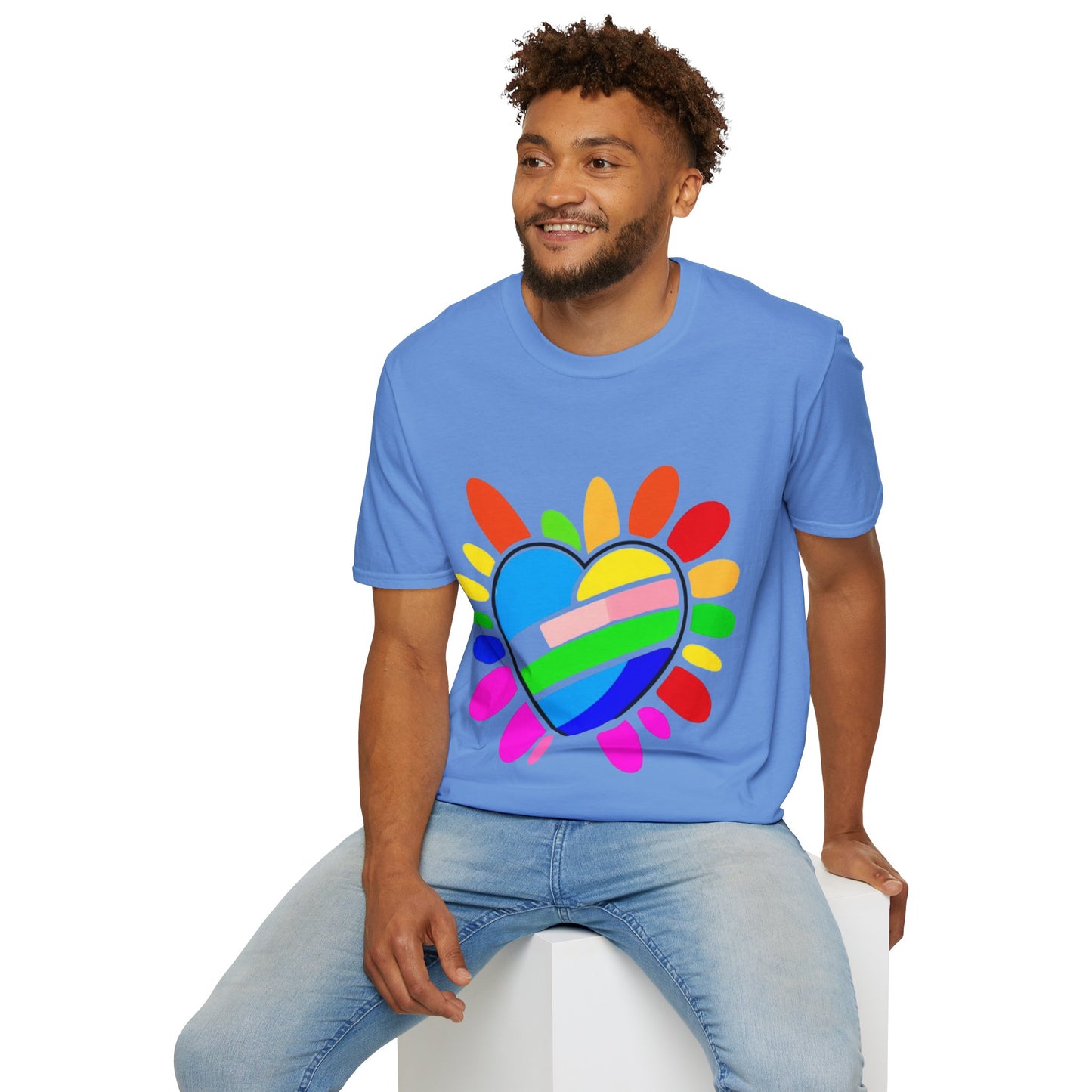 Pride Heart Unisex Softstyle T-Shirt, Colorful LGBTQ+ Tee, Celebration of Love, Rainbow Apparel, Gift for Pride Month