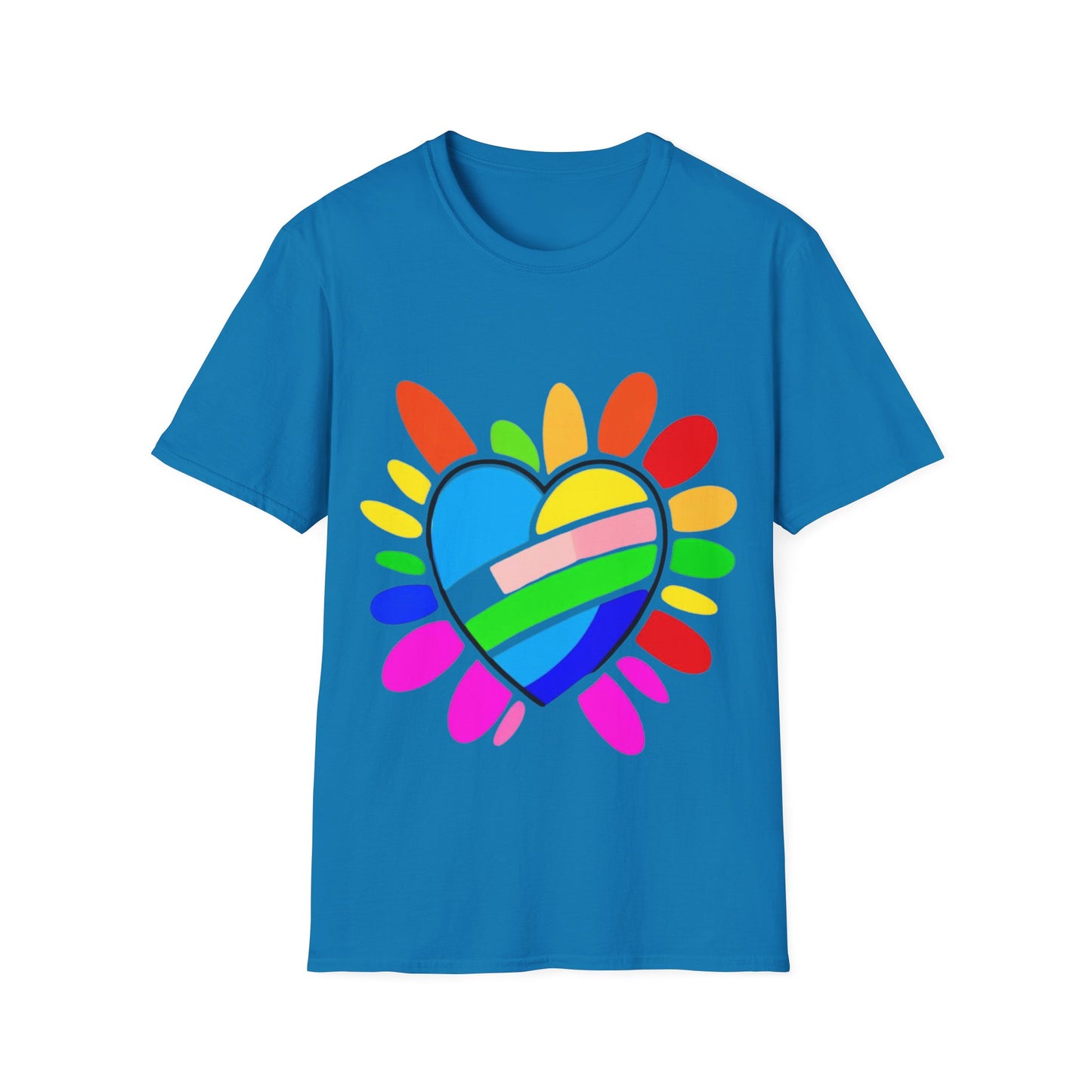 Pride Heart Unisex Softstyle T-Shirt, Colorful LGBTQ+ Tee, Celebration of Love, Rainbow Apparel, Gift for Pride Month