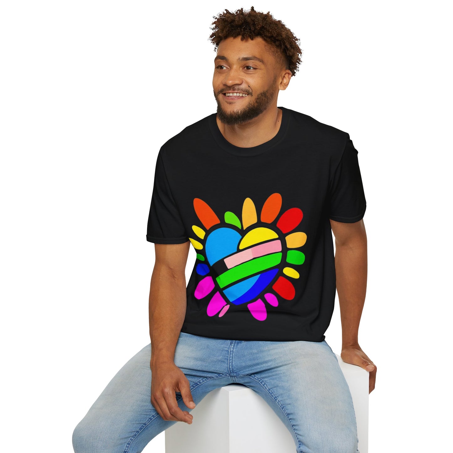 Pride Heart Unisex Softstyle T-Shirt, Colorful LGBTQ+ Tee, Celebration of Love, Rainbow Apparel, Gift for Pride Month