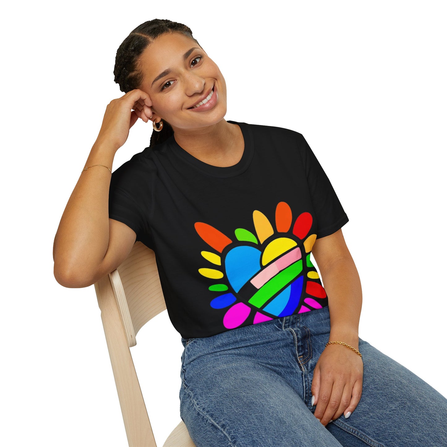 Pride Heart Unisex Softstyle T-Shirt, Colorful LGBTQ+ Tee, Celebration of Love, Rainbow Apparel, Gift for Pride Month