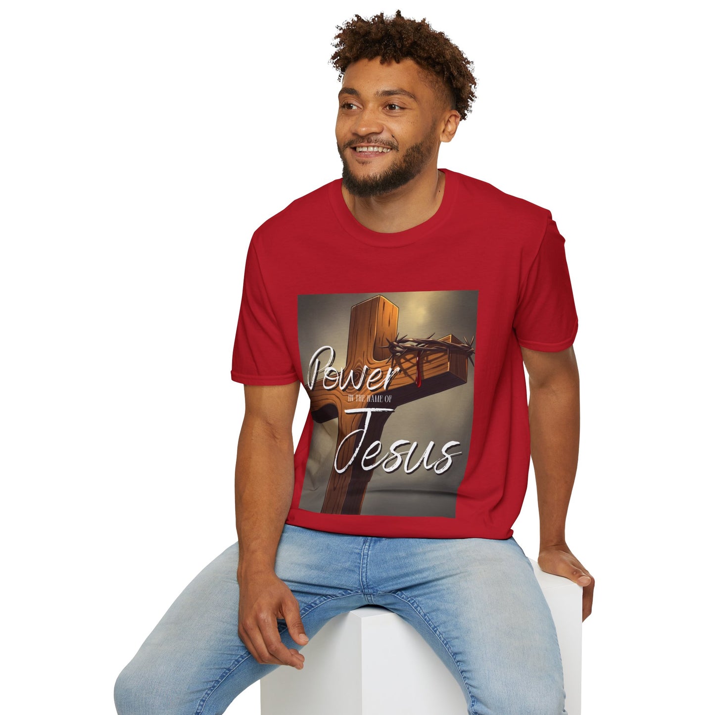 Christian Cross Crown of Thorns Unisex Softstyle T-Shirt, Religious Tee, Jesus Blood Drop Shirt, Christian Faith Apparel, Crucifixion Symbol