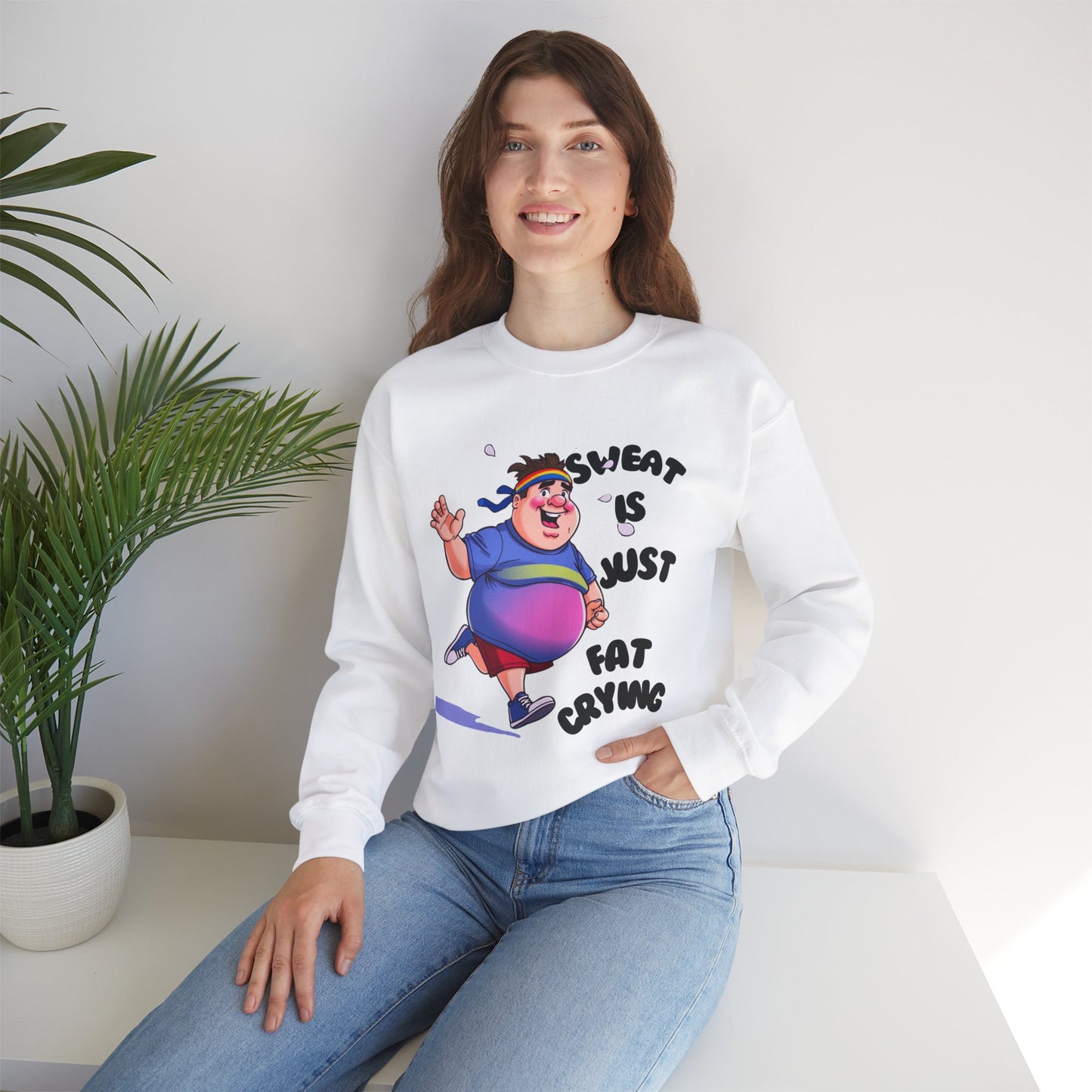 Funny Jogger Sweatshirt, Sweat Is Just Fat Crying, Workout Crewneck, Fitness Jumper, Plus Size Activewear, Gym Sweater, Humorous Exercise