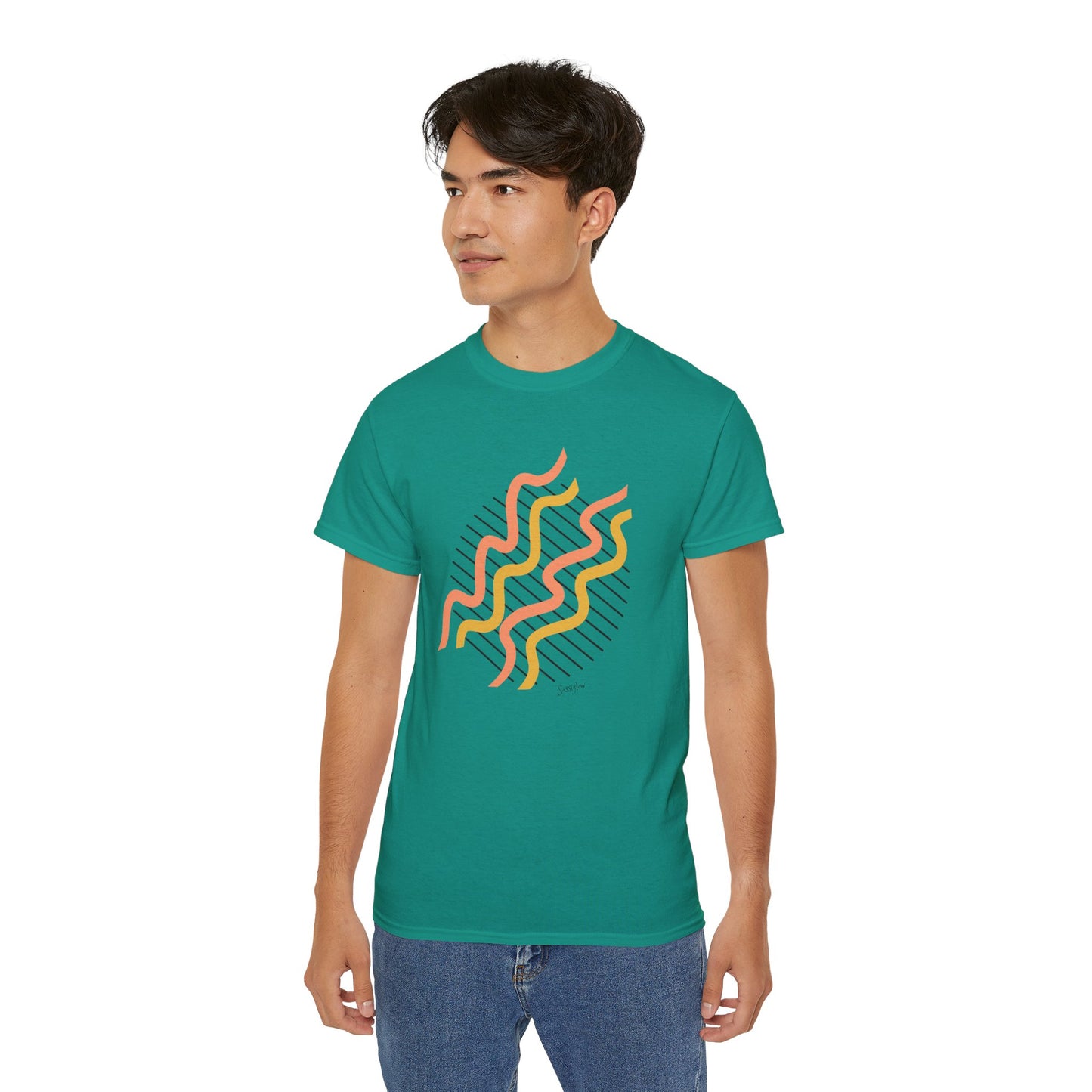 Colorful Abstract Waves Unisex Ultra Cotton Tee - Trendy and Comfortable Design