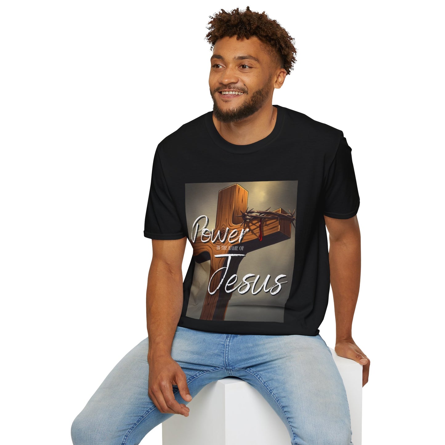 Christian Cross Crown of Thorns Unisex Softstyle T-Shirt, Religious Tee, Jesus Blood Drop Shirt, Christian Faith Apparel, Crucifixion Symbol