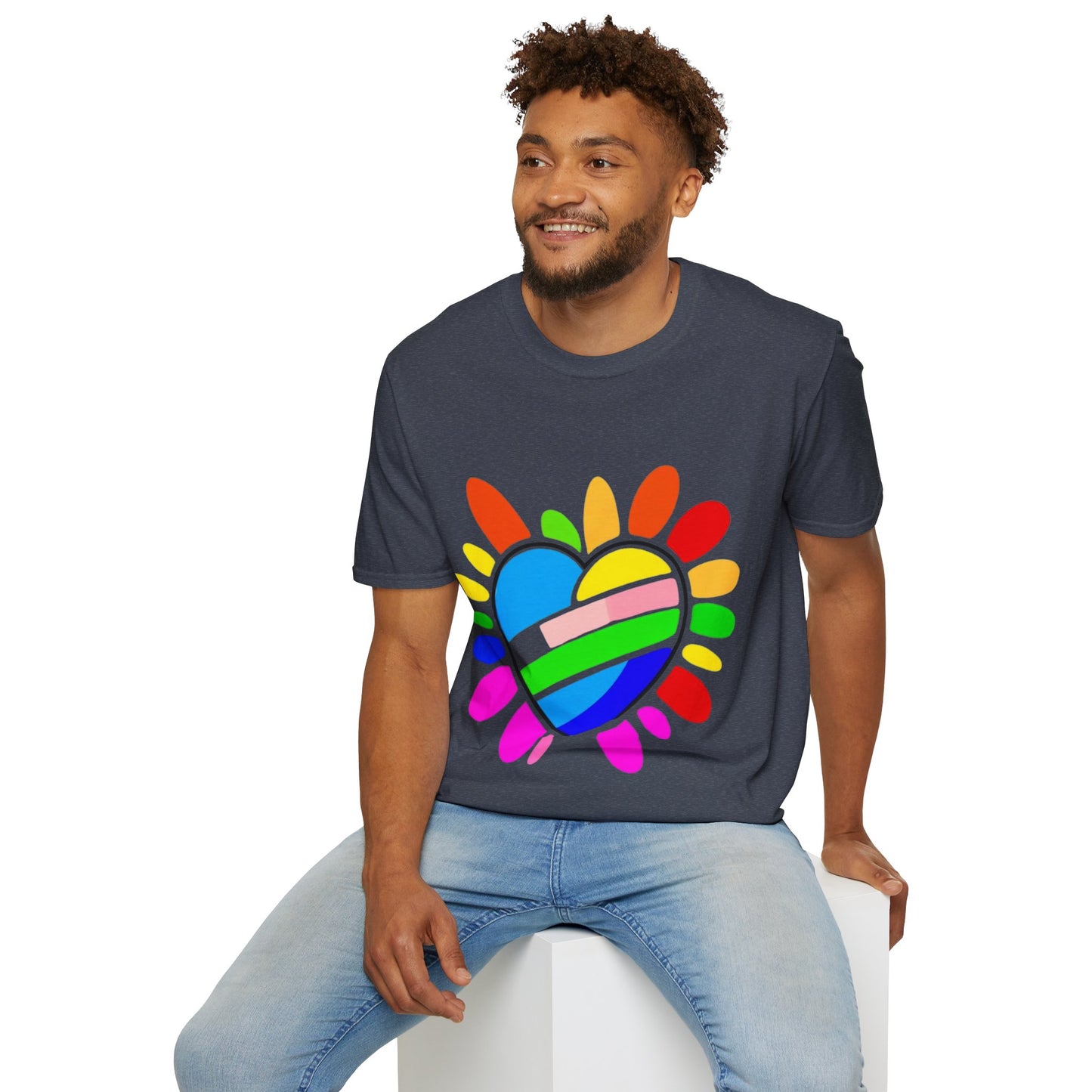 Pride Heart Unisex Softstyle T-Shirt, Colorful LGBTQ+ Tee, Celebration of Love, Rainbow Apparel, Gift for Pride Month