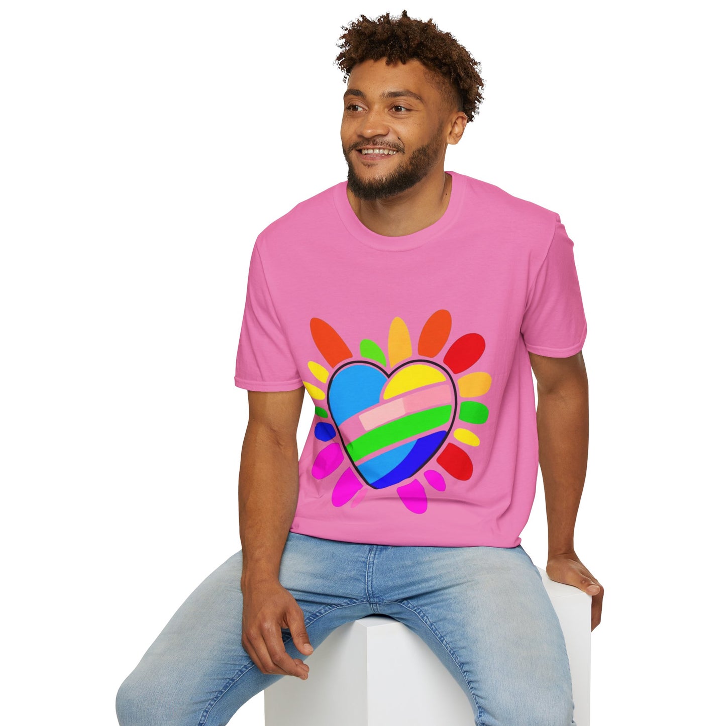 Pride Heart Unisex Softstyle T-Shirt, Colorful LGBTQ+ Tee, Celebration of Love, Rainbow Apparel, Gift for Pride Month