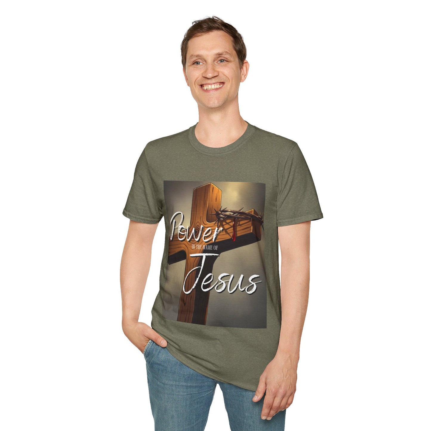 Christian Cross Crown of Thorns Unisex Softstyle T-Shirt, Religious Tee, Jesus Blood Drop Shirt, Christian Faith Apparel, Crucifixion Symbol