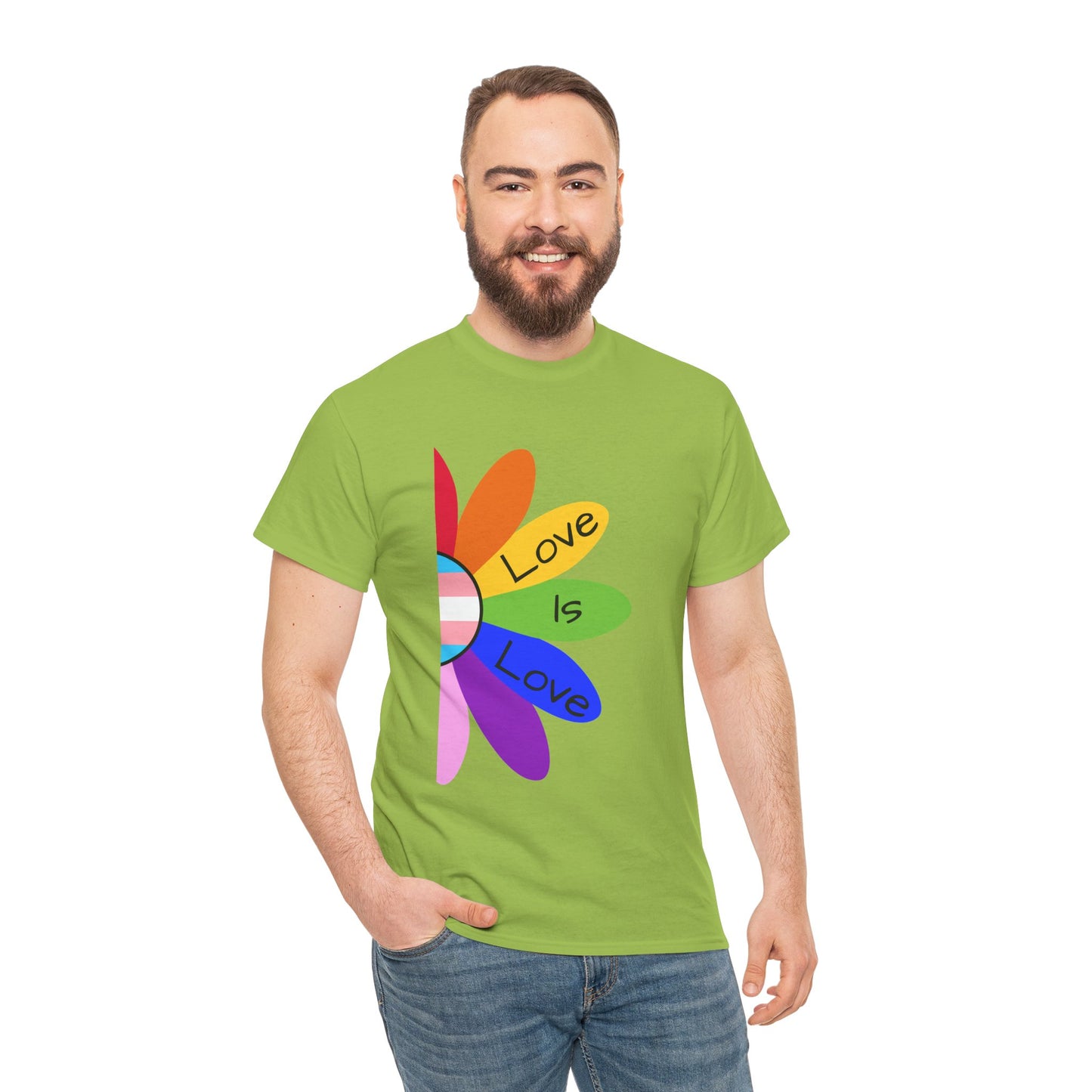 Rainbow Love Is Love Unisex Heavy Cotton Tee, LGBTQ Pride Shirt, Gift for Allies, Casual Wear, Summer Essential, Gender-Neutral Top