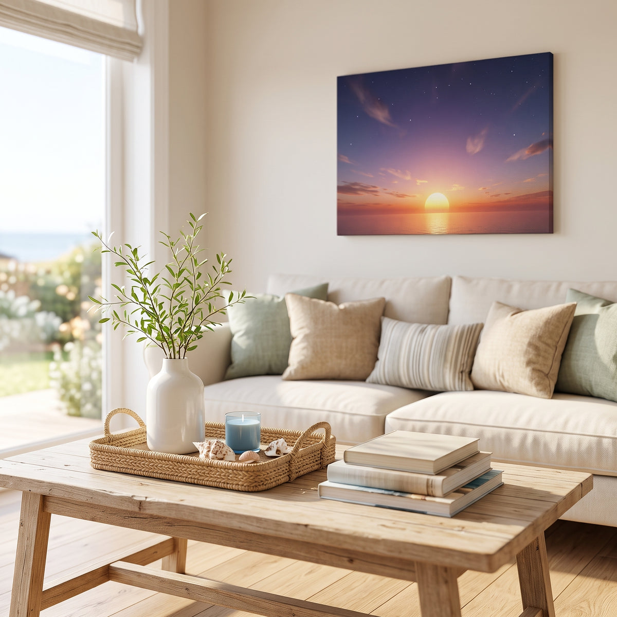 Celestial Sunset: Where Day Meets the Stars Unframed Canvas