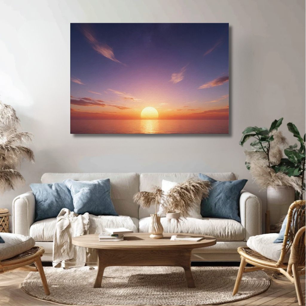 Celestial Sunset: Where Day Meets the Stars Unframed Canvas
