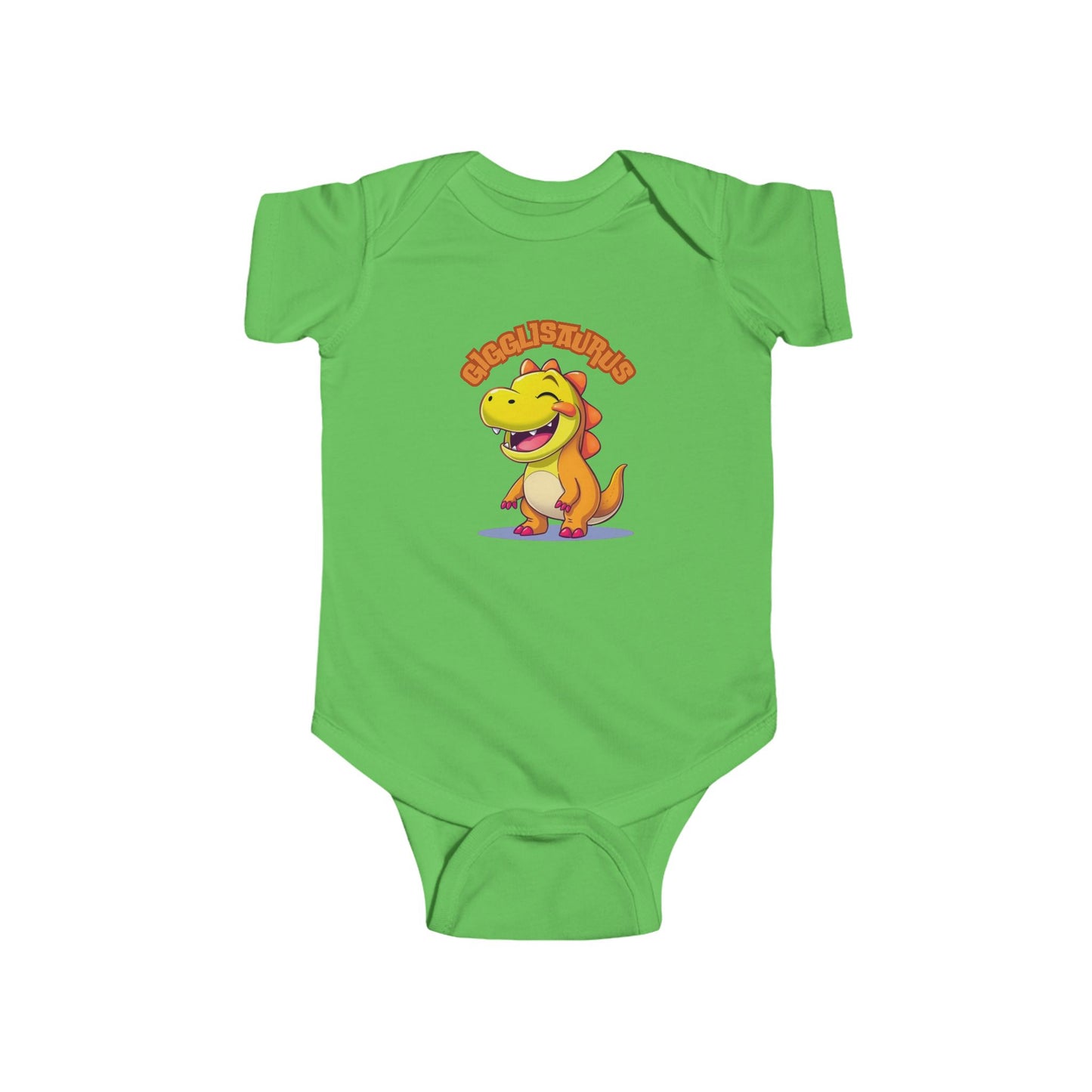 Adorable Bodysuit features Gigglisaurus, a fun-loving dinosaur design that will bring smiles to both the baby wearing it and anyone who sees them.