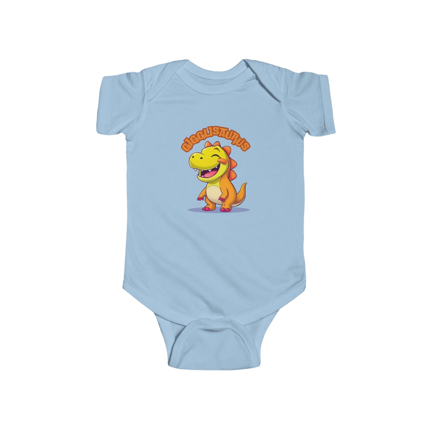 Adorable Bodysuit features Gigglisaurus, a fun-loving dinosaur design that will bring smiles to both the baby wearing it and anyone who sees them.