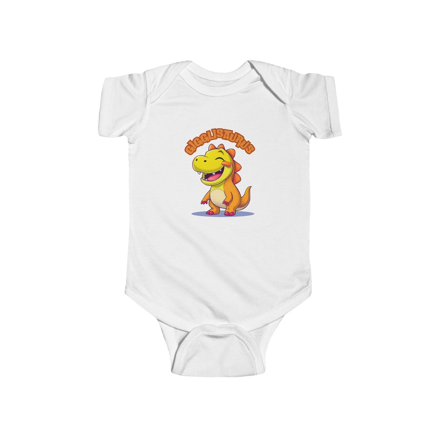 Adorable Bodysuit features Gigglisaurus, a fun-loving dinosaur design that will bring smiles to both the baby wearing it and anyone who sees them.