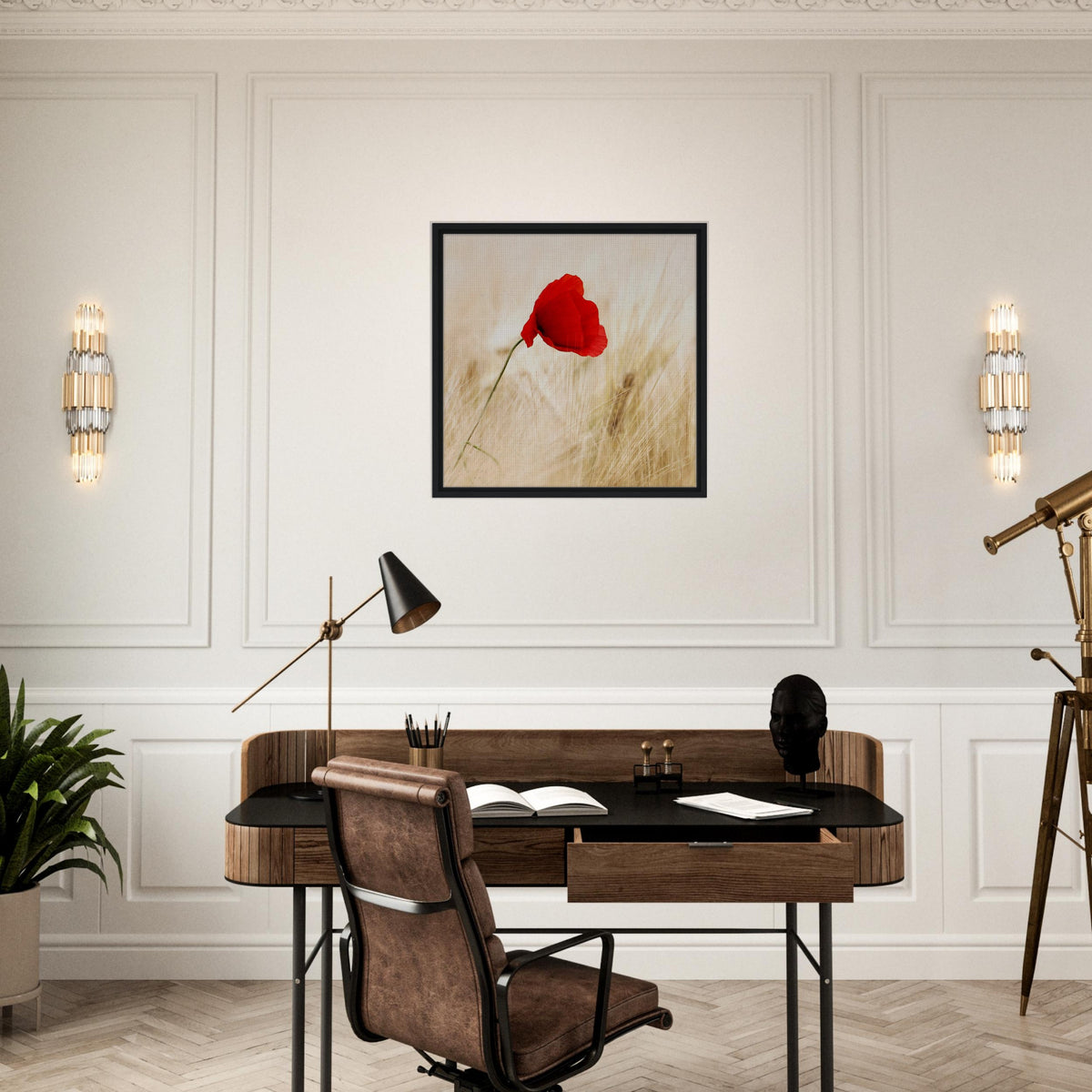 Solitary Poppy in a Field of Gold Framed Canvas