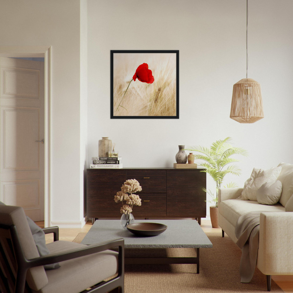 Solitary Poppy in a Field of Gold Framed Canvas