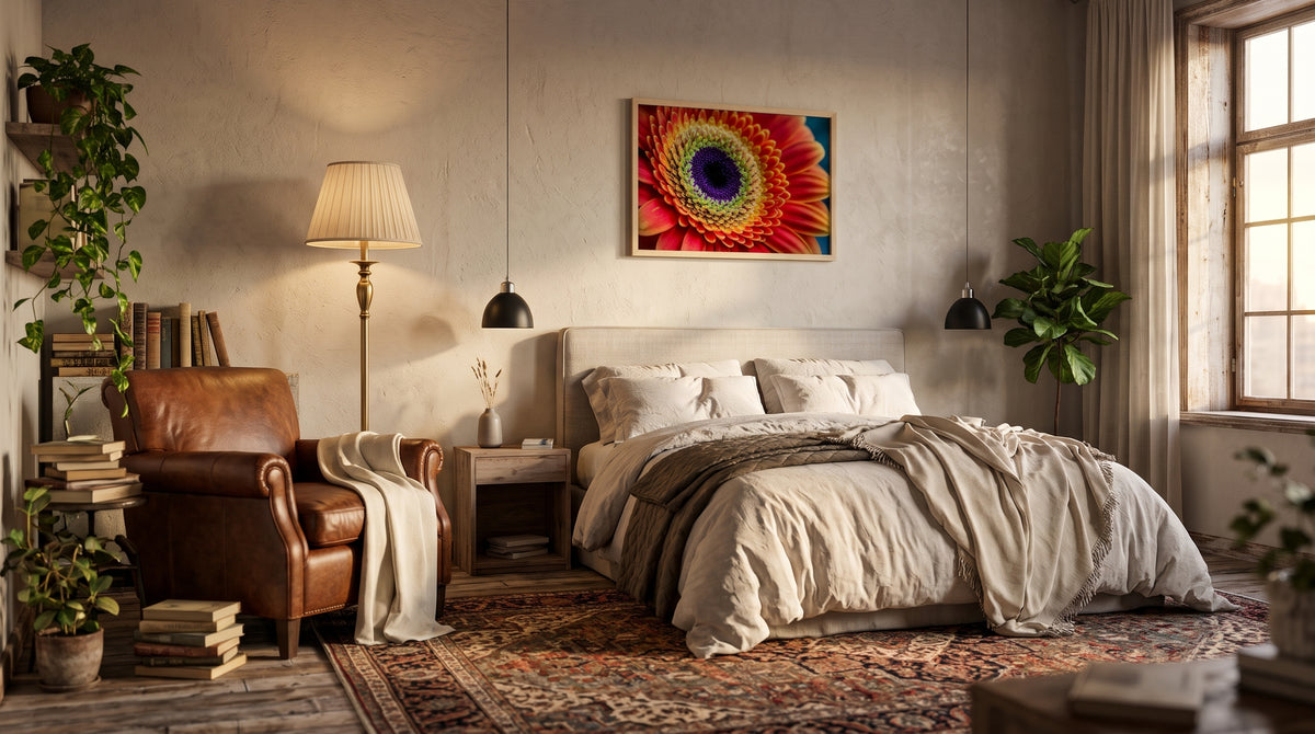 Radiant Bloom: Dahlia in Fiery Colour Framed Canvas