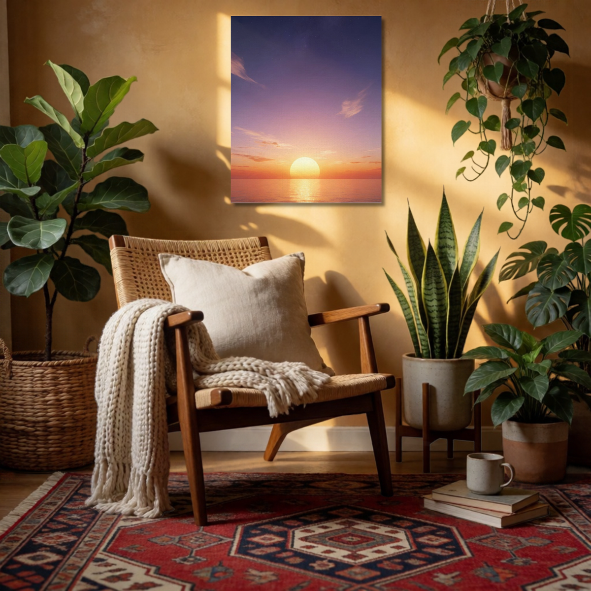 Celestial Sunset: Where Day Meets the Stars Unframed Canvas
